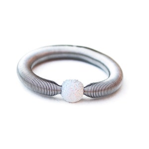 Stainless Steel Stretch Ring with 925 Silver Pearl White Elastic Bead Ring Gift Free Size Adjustable image 2
