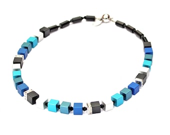 Collana Catena Cubo Multicolore – Acciaio Inox, Perle Di Vetro 8 Mm, Lunga 43 Cm, Traumschmuck