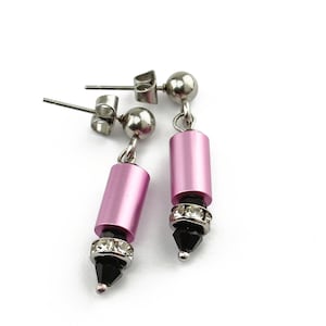 Descadero Aluminum Tube Earrings Pink with Rhinestone 316 L Stainless Steel Earrings Earrings Rose Pink Glitter Colorful