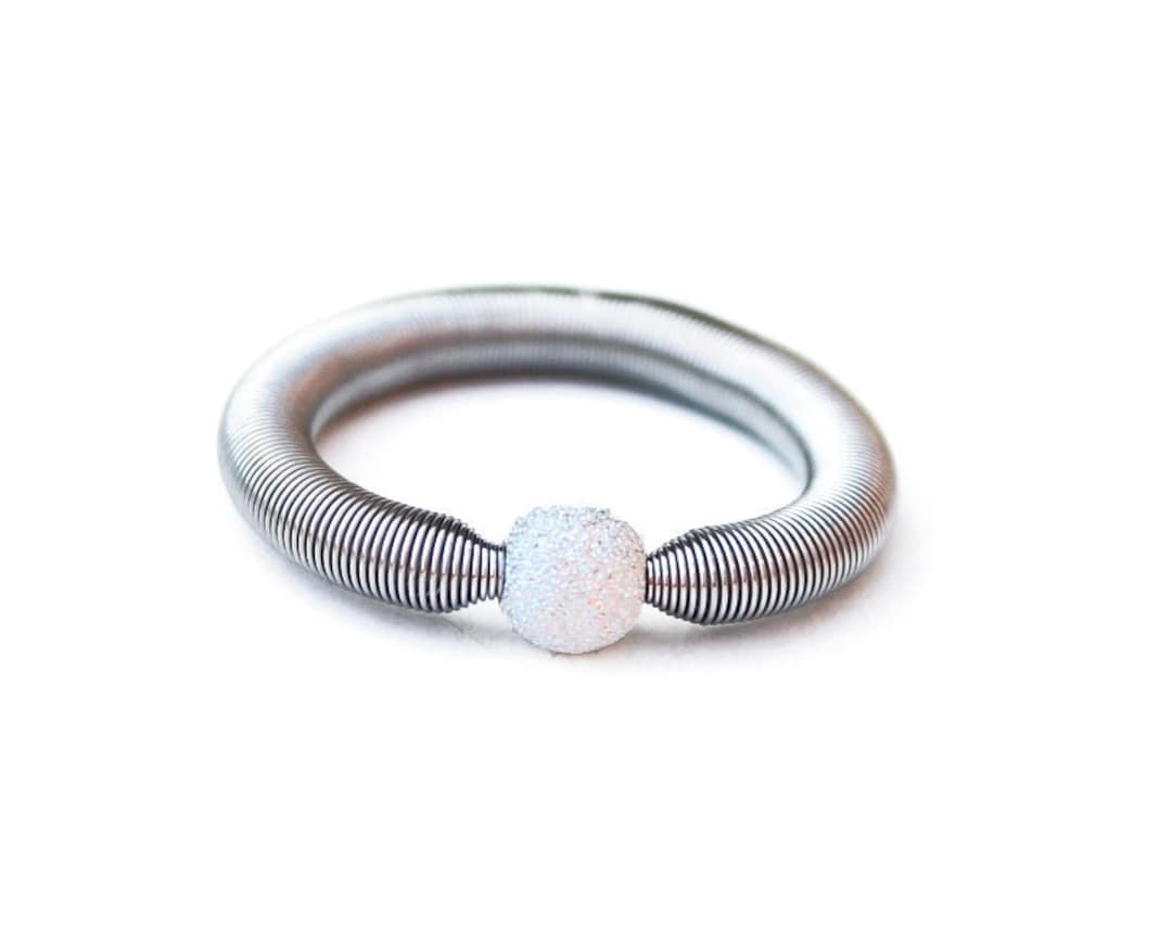 Comfortable Stretch Rings Stainless Steel Stretch Ring With 925 Silver Pearl White Elastic Pearl ...