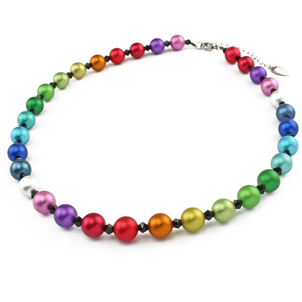 Rainbow Aluminum Good Mood Pearl Necklace Necklace Colorful Rainbow Red Blue Purple Orange Turquoise Pearls Lucky Charm Descadero Bijoux