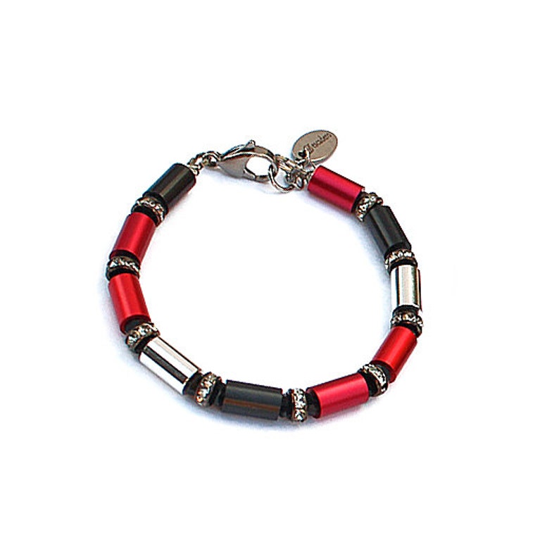 Aluminum Bracelet Red Black Silver Rhinestone Glitter Red Tube Bracelet Tubes Link Bracelet Wine Red Cherry Red Gift Descadero Bijoux image 2