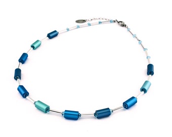 Delicado Collar tubo de aluminio Collar Descadero Collar Aguamarina Azul Real Azul Turquesa Aqua Mar Azul Jeans Azul Plata Cristales de Cristal