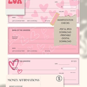 LOA- Printable Blank Checks (hearts Edition) Money Loves Me - Etsy