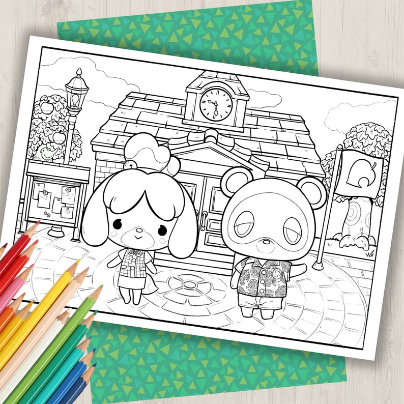 Coloring Page Printable Animal Crossing TOM NOOK and MARIE Etsy