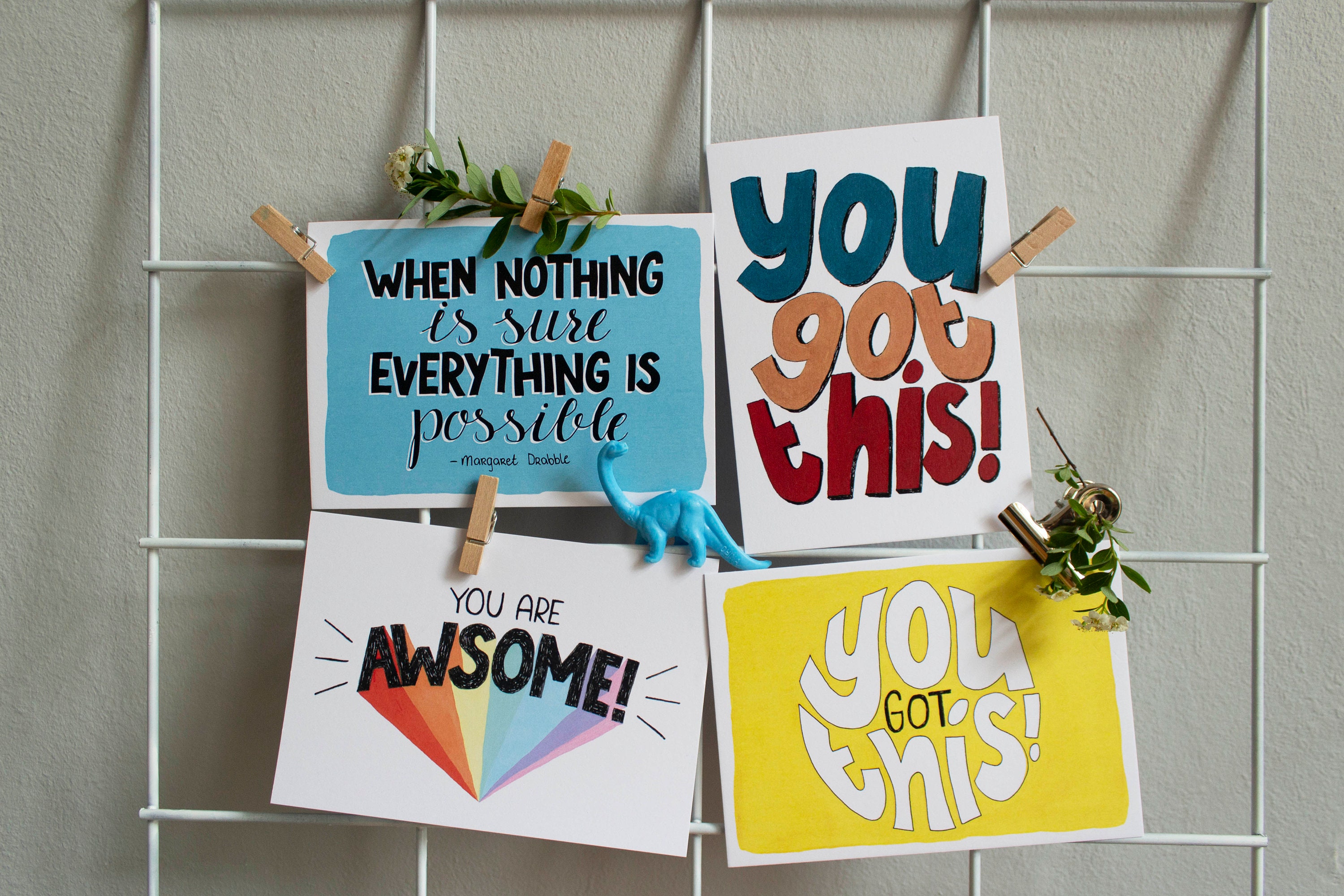 Motivational postcard set of 4 cards hand illustrated Etsy Polska