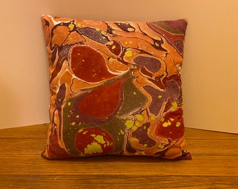 Decorative Marbled hand painted pillow 14" Beautiful mix of earth tones with an abstract design.