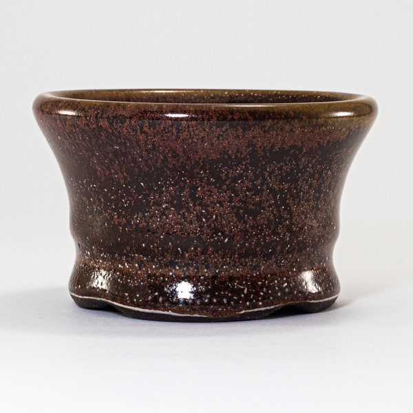 Mame Bonsai Pot - Semi Cascade Mini Planter - One Of A Kind Handmade Ceramics - Black Clay w/ Speckled Glaze