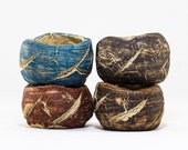 Set Of 4 Handmade Ceramic Succulent Pots - Textured Cactus Pots - Weathered Crackled - One Of A Kind Mini Planters w Drainage