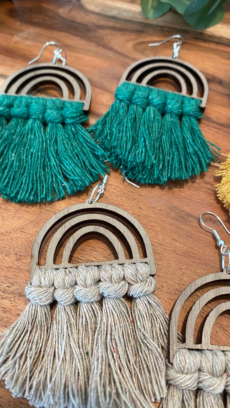 BOHO Tassel Earrings Mother/'s Day Gift Laser Cut Wood Rainbow Custom Rainbow Macrame Earrings Statement Earrings PRIDE Jewelry