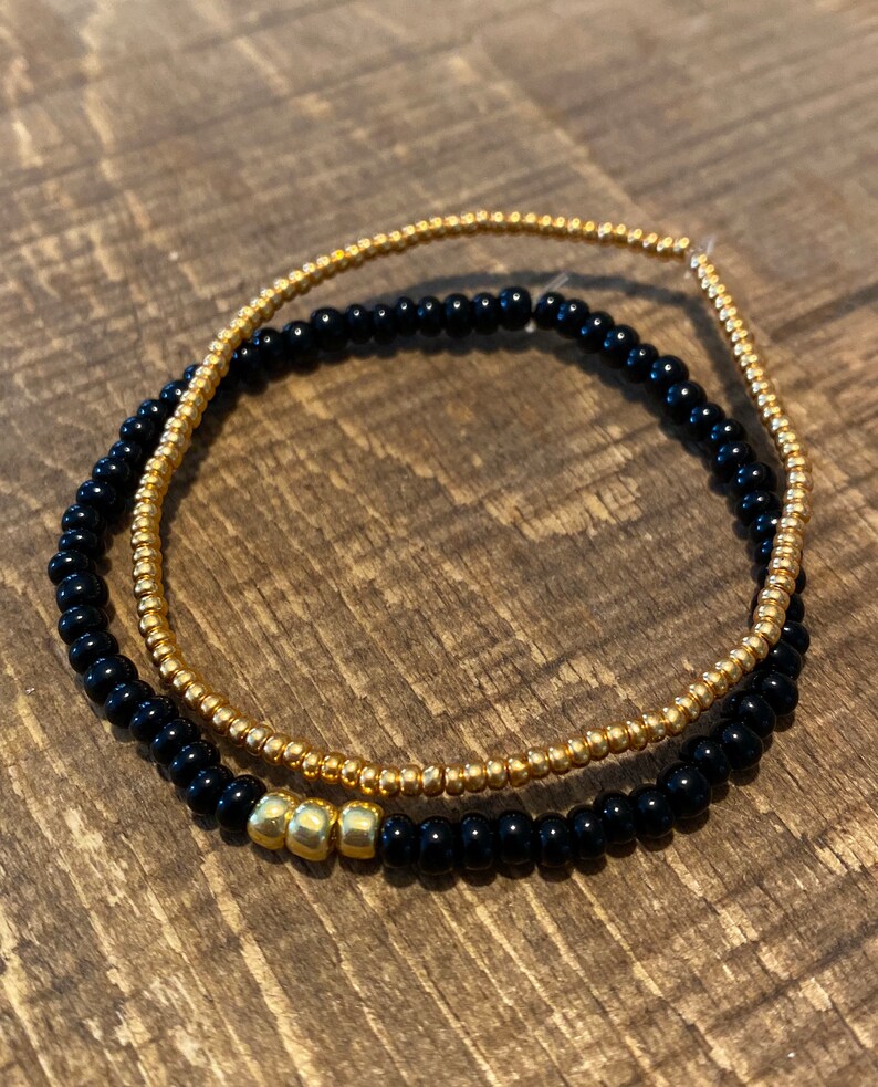 Custom Bead Bracelet Black & Gold Personalized Name Etsy