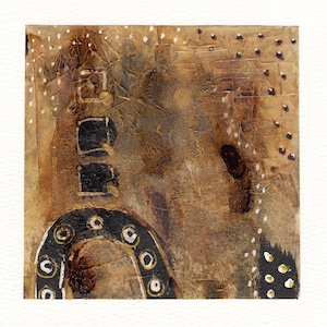Colori terrosi Dipinto astratto originale 5x5 strutturato montato su acquerello neutro tribale dipinto a mano unico nel suo genere tecnica mista
