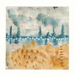 Dipinto originale firmato, astratto, paesaggio, acquerello, arte murale, decorazione per la casa, dipinto a mano, regalo da collezione, tecnica mista, creazione di segni