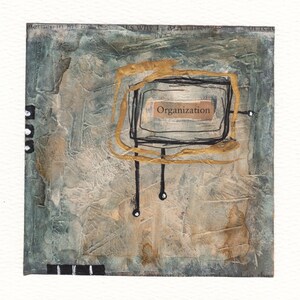 Dipinto astratto originale Blue Gold 5x5 montato su acquerello primitivo tribale dipinto a mano unico nel suo genere tecnica mista firmato Grungy Gritty