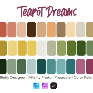 Teapot Dreams Color Palette: 30 Colors for Procreate, Affinity (Instant Download)
