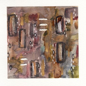 OOK Originale Dipinto Astratto Tecnica Mista Belle Arti Textured 5x5 Montato su Acquerello Colori Neutri Tonalità Terra Dipinto a Mano Unico nel suo genere