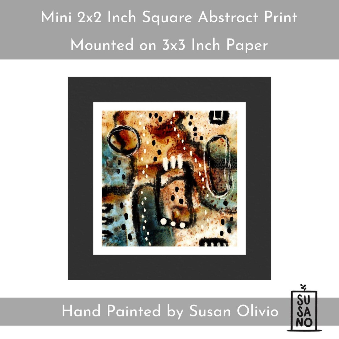 Tiny Abstract Recycled Paper Art Print – Mounted 2x2 Inch Square (3x3 ...