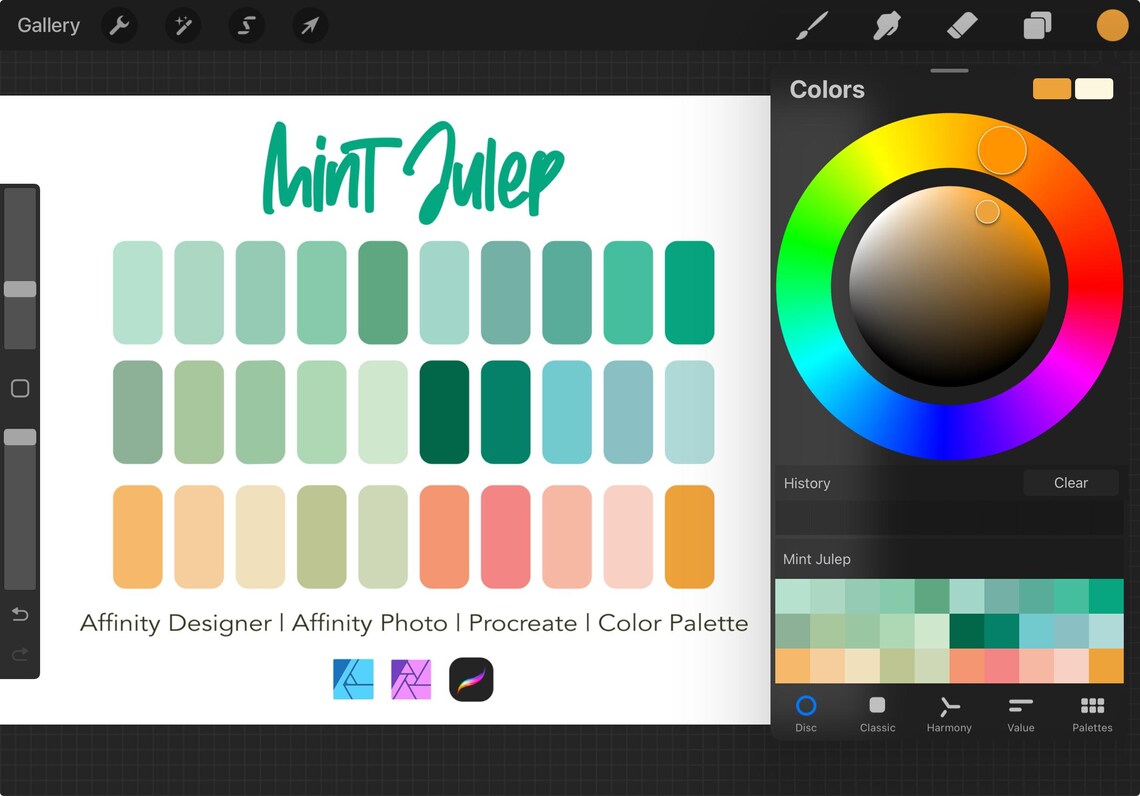 Affinity Designer Color Palette Bundle | Mint Julep | Color Swatches ...