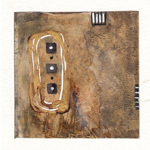 OOK Gritty Grungy Textured Originale Dipinto Astratto 5x5 Montato su Acquerello Primitivo Tribale Dipinto a Mano Unico nel suo genere Tecnica Mista
