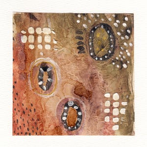 Dipinto astratto originale strutturato, colori neutri caldi, 5x5, montato su acquerello, toni della terra, tribale, dipinto a mano, unico nel suo genere, tecnica mista