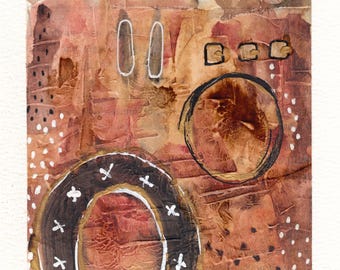 Dipinto astratto strutturato: toni della terra, arte tribale (montato 5x5)