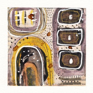 Arte murale astratta tribale neutra acquerello 5x5 montata primitiva strutturata unica nel suo genere tecnica mista firmata originale decorazione boho fatta a mano