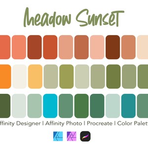 Meadow Sunset Color Palette: 30 Colors for Procreate, Affinity (Digital Download)