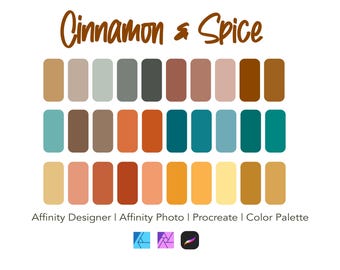 Affinity Designer Color Palette Bundle | Cinnamon Spice | Color Swatches | Instant Download | Procreate | Affinity Photo | 30 Colors