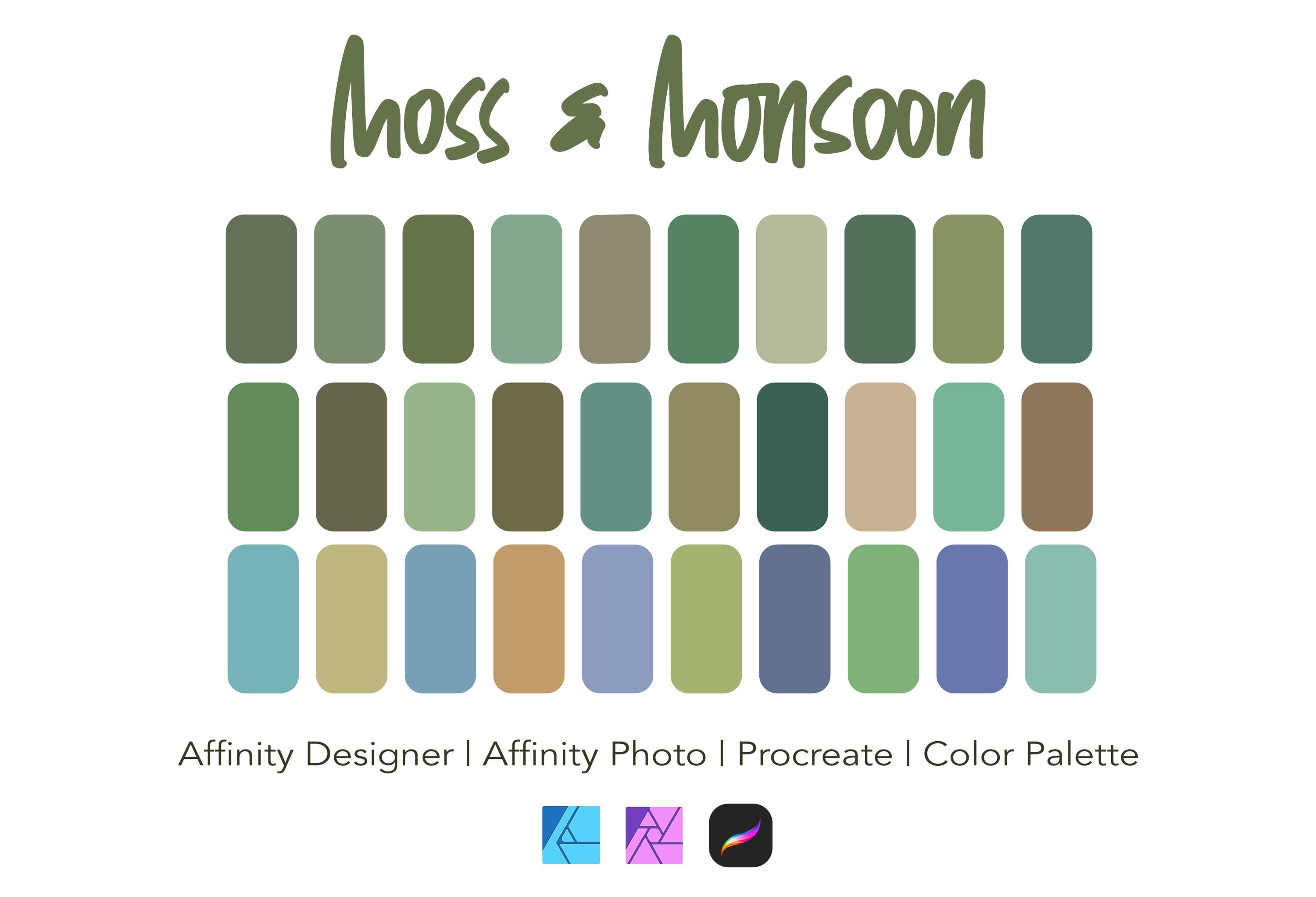 Moss & Monsoon Color Palette: 30 Colors for Procreate, Affinity ...