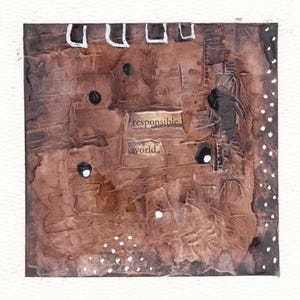 Dipinto ad acquerello astratto originale Moody Grungy 5x5 montato, strutturato, arte primitiva tribale, dipinto a mano, unico nel suo genere, tecnica mista, firmato