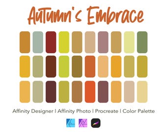 Affinity Designer Color Palette Bundle | Autumn&#39;s Embrace | Color Swatches | Instant Download | Procreate | Affinity Photo | 30 Colors