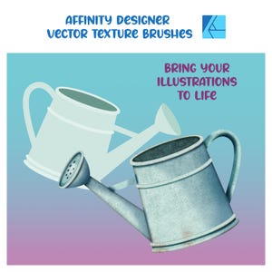 May include: Two watering cans, one blue and one white, with a textured surface. The blue watering can is on top of the white watering can. The text "BRING YOUR ILLUSTRATIONS TO LIFE" is in the background.