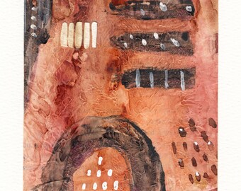Dipinto astratto strutturato: colori caldi e terrosi, arte tribale primitiva (5x5)
