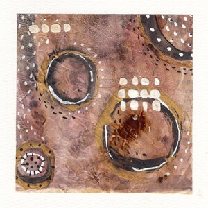 OOK Tribal Abstract Painting Colori caldi della terra 5x5 Montato su acquerello Primitivo Tribale Dipinto a mano Pezzo unico Tecnica mista Firmato