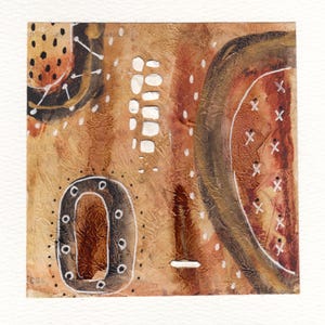 Mini dipinto astratto originale, belle arti, tecnica mista, strutturato, 5x5, montato su acquerello, colori neutri, tonalità terra, dipinto a mano, pezzo unico