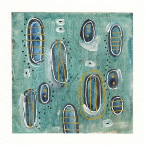 Dipinto astratto originale blu sporco firmato, acquerello, arte murale, decorazione per la casa, dipinto a mano, regalo da collezione, tecnica mista, creazione di segni primitivi