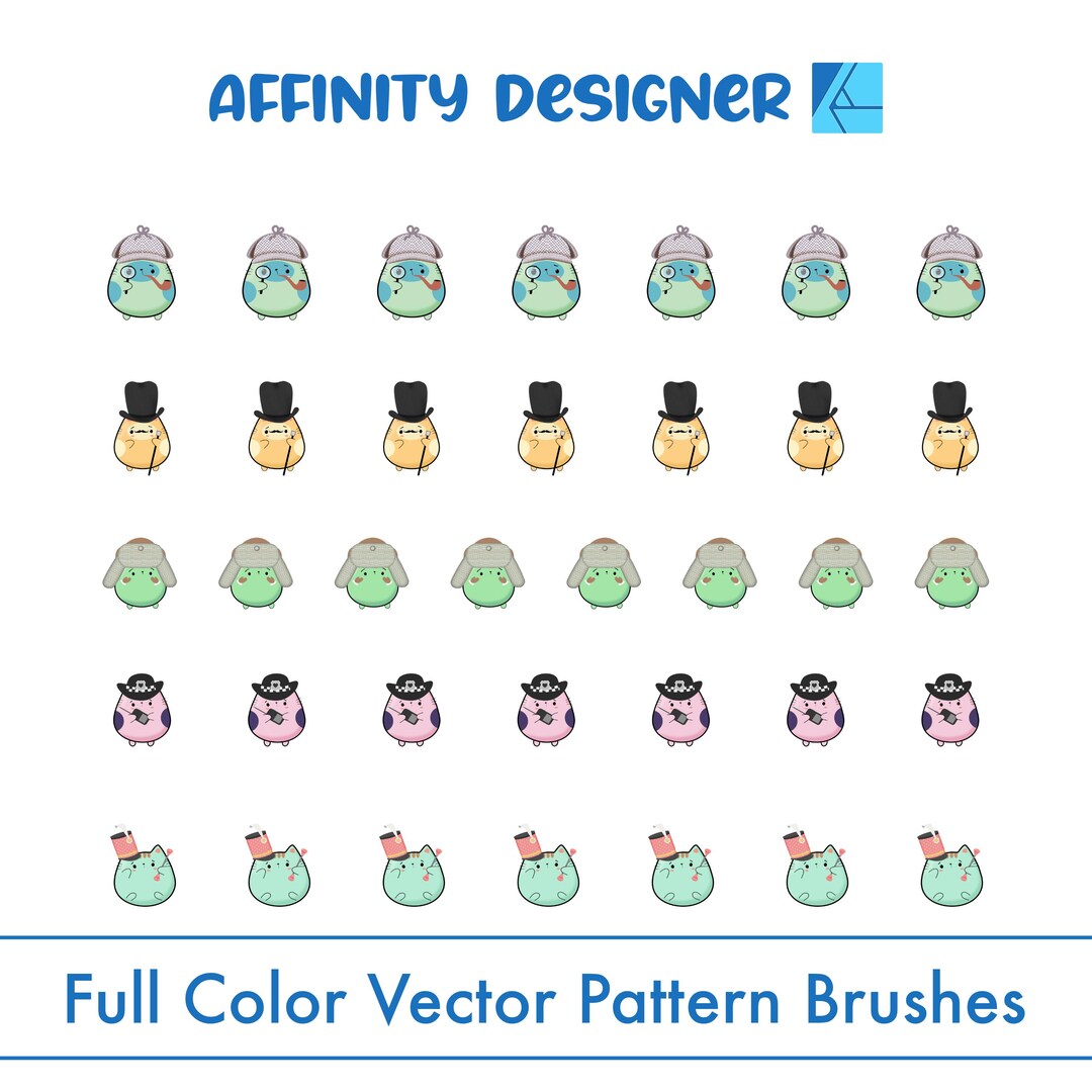 Kawaii Cats in Hats: Vector Pattern Brushes for Affinity Designer ...