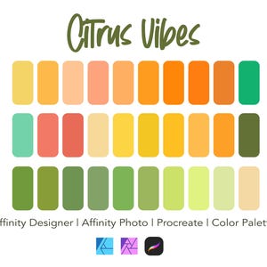 Citrus Vibes Color Palette: 30 Colors for Procreate, Affinity (Digital Download)