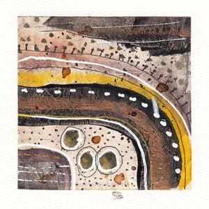 Mini originale tono terra primitivo astratto acquerello arte murale 5x5 tribale strutturato tecnica mista firmato originale decorazione fatta a mano