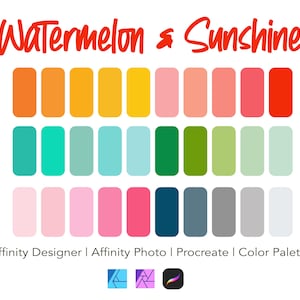 Watermelon Sunshine Color Palette Bundle: 30 Colors for Procreate, Affinity (Digital Download)