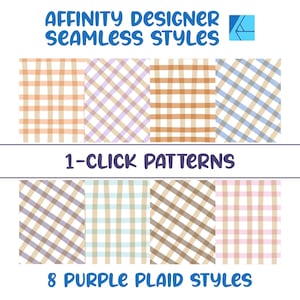May include: Eight different plaid patterns in various colors, including purple, orange, blue, pink, and brown. The patterns are labeled "1-Click Patterns" and "8 Purple Plaid Styles".