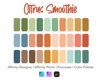 Affinity Designer Color Palette Bundle | Citrus Smoothie | Color Swatches | Instant Download | Procreate | Affinity Photo | 30 Colors