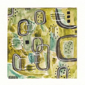 Dipinto astratto originale moderno verde firmato OOK acquerello arte murale decorazione per la casa dipinto a mano regalo da collezione tecnica mista creazione di segni