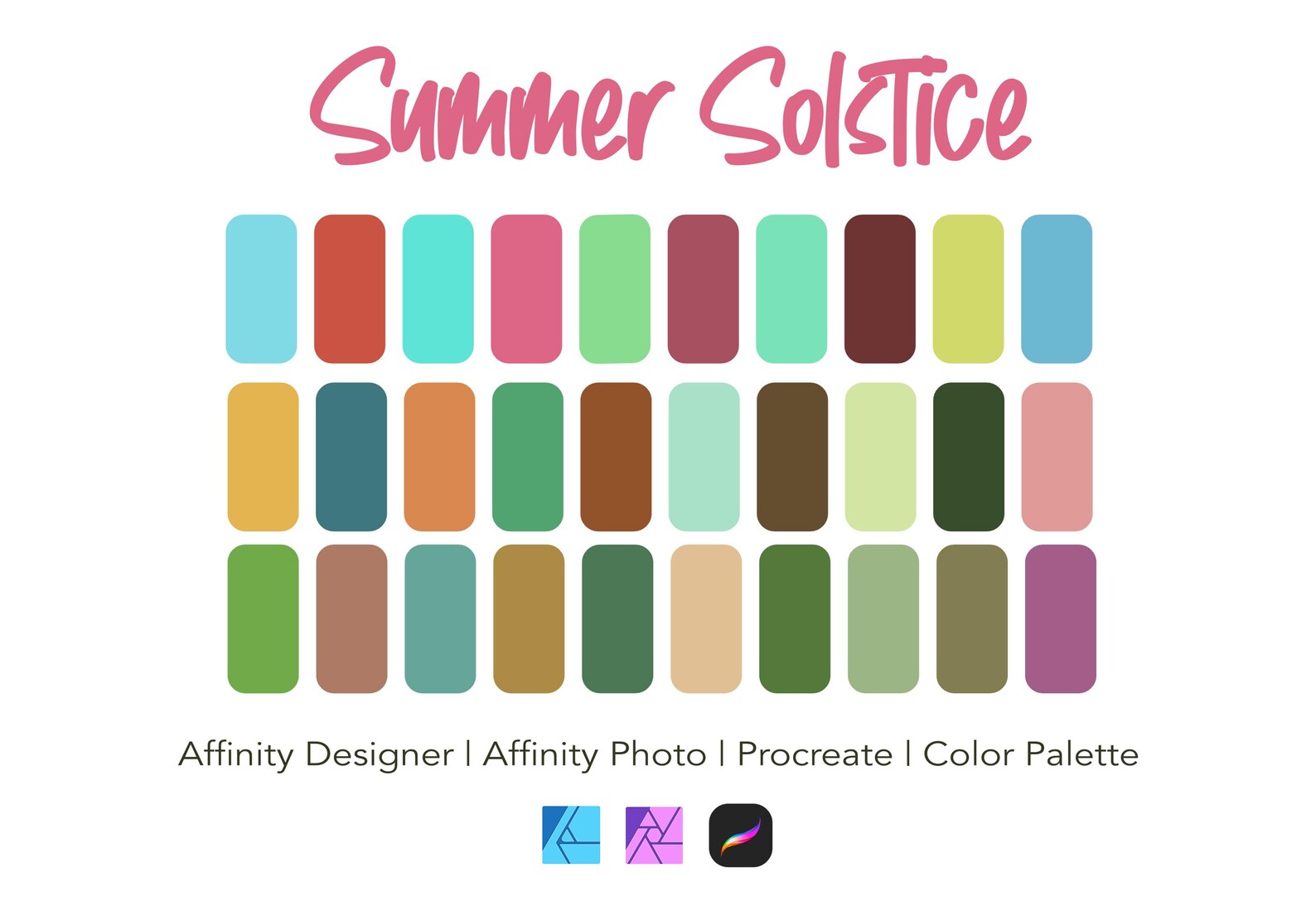 Summer Solstice Color Palette Bundle: 30 Colors for Procreate, Affinity ...