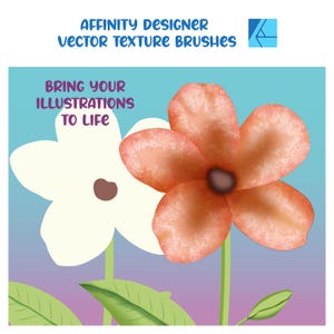 May include: Two stylized flowers, one white and one orange, with green stems and leaves. The text "Bring your illustrations to life" is above the flowers.