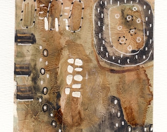 Dipinto astratto strutturato: toni della terra, arte tribale (montato 5x5)