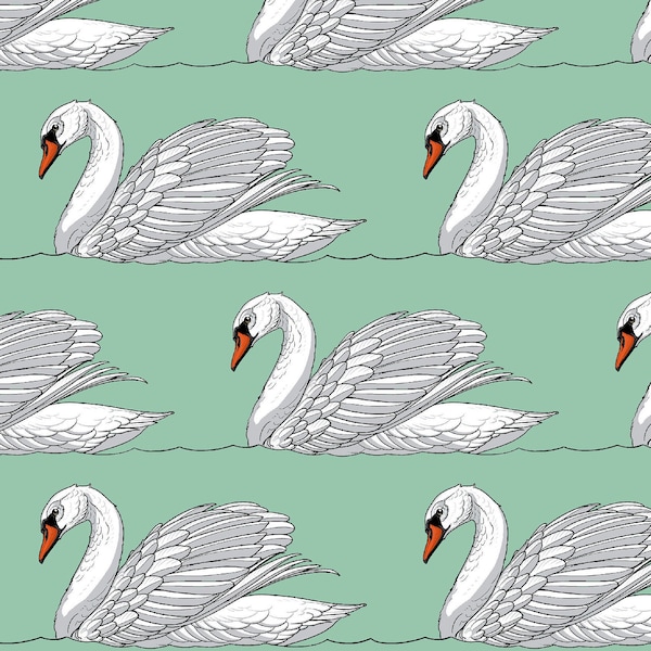 Birds of a Feather Swan Lake in Oasis by Rachel Hauer for Free Spirit Quilting Fabric by the Yard