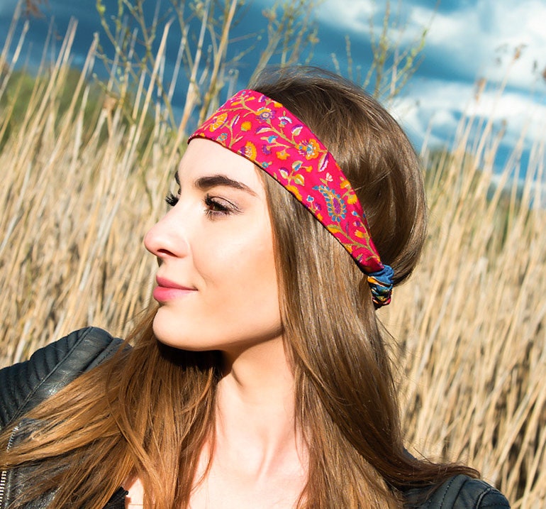 100% Silk Floral Headband With Elastic Back 60s and 70s Boho - Etsy Ireland