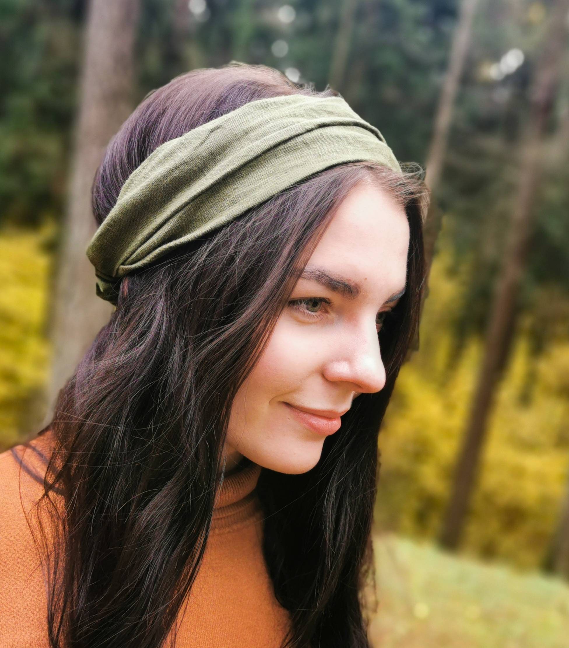Extra Wide 100 Linen Headband for Ladies, Green, Grey or Orange Plain
