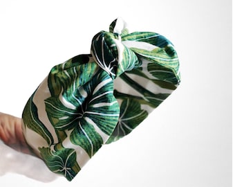 Bandeau imprimé floral blanc, bandeau noeud pour femme, bandeau large, bandeau fleur verte, bandeau floral bleu marine, bandeau tropical d'été
